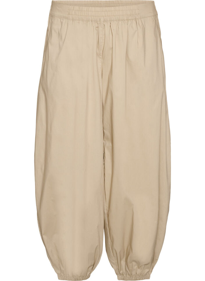 Ballongbukser med lommer og elastisk midje, Beige, Packshot image number 0