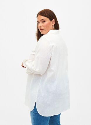 Lang skjorte i lin og bomull, Bright White, Model image number 1