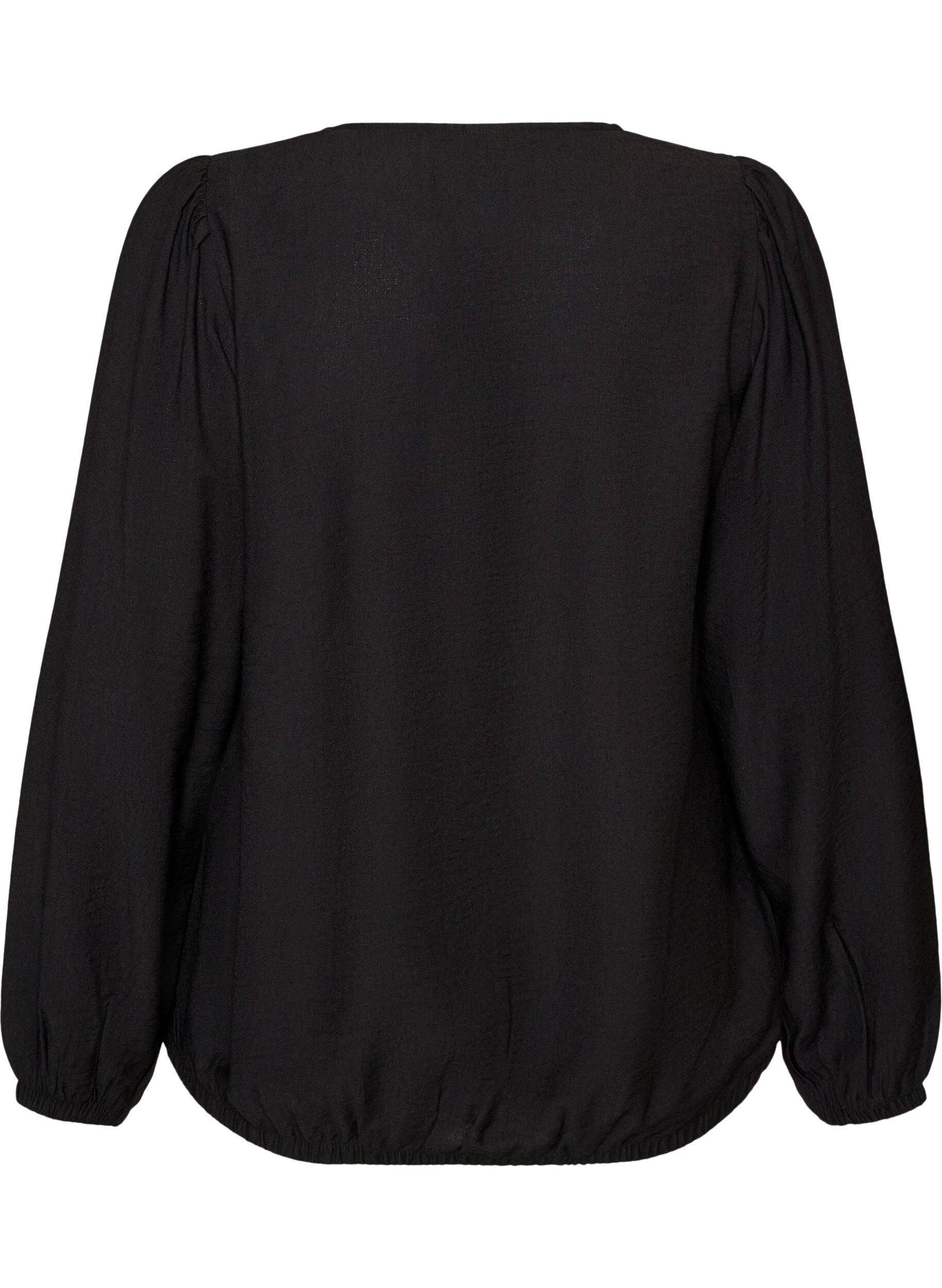 ZizziViskosebluse med V-hals og ballongsilhuett, Svart, Packshot image number 1