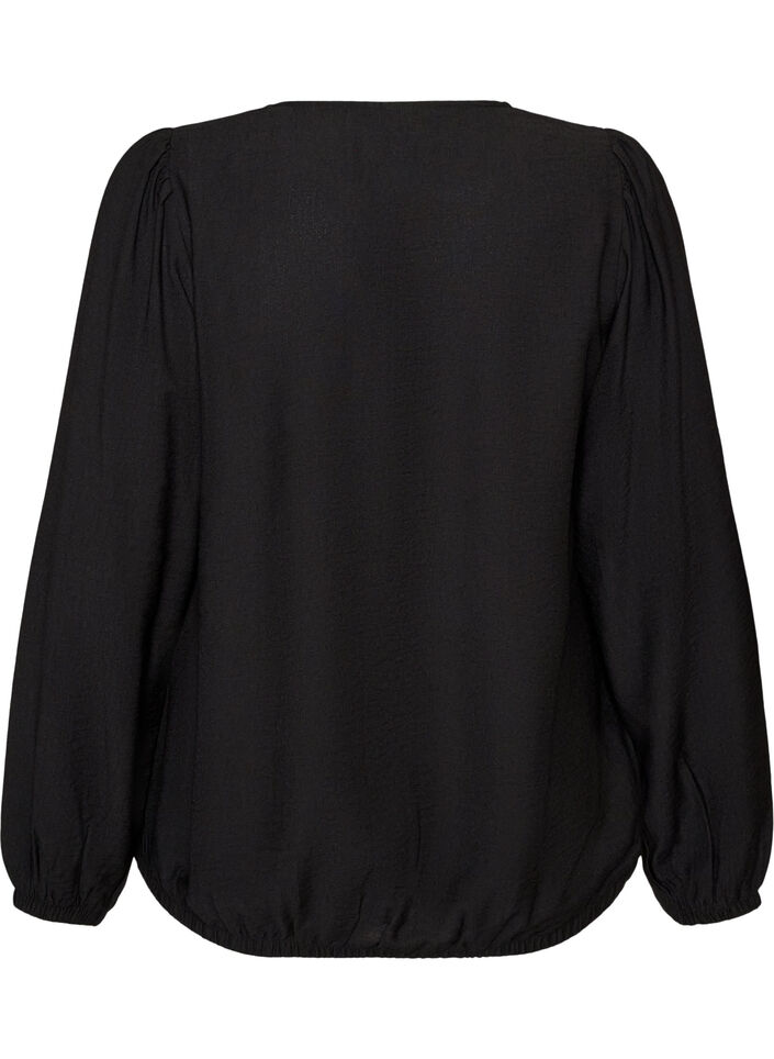 Viskosebluse med V-hals og ballongsilhuett, Svart, Packshot image number 1