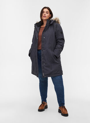 Vanntett vinterjakke med avtagbar hette, Black, Model image number 2