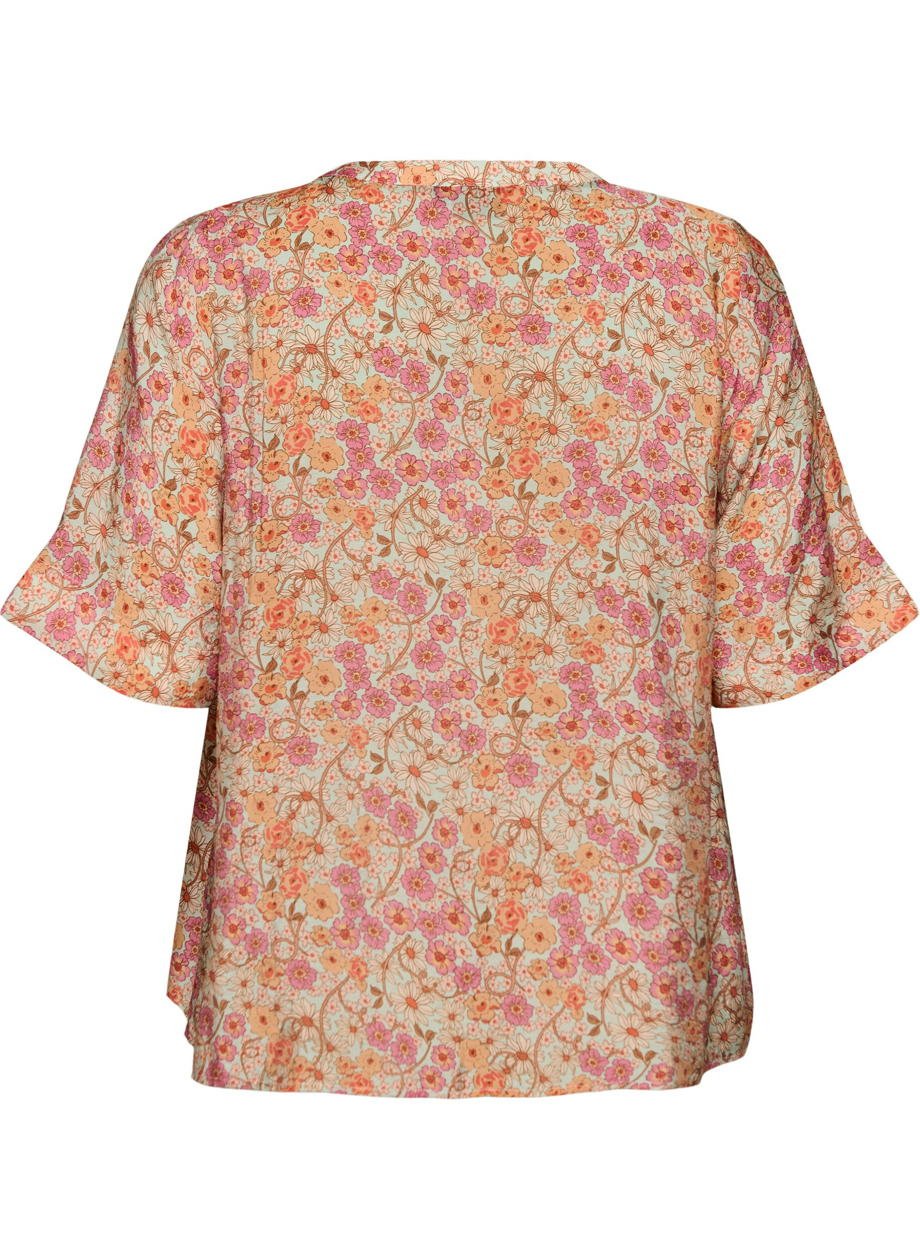 ZizziBluse i viskose med blomstertrykk, Orange, Packshot image number 1