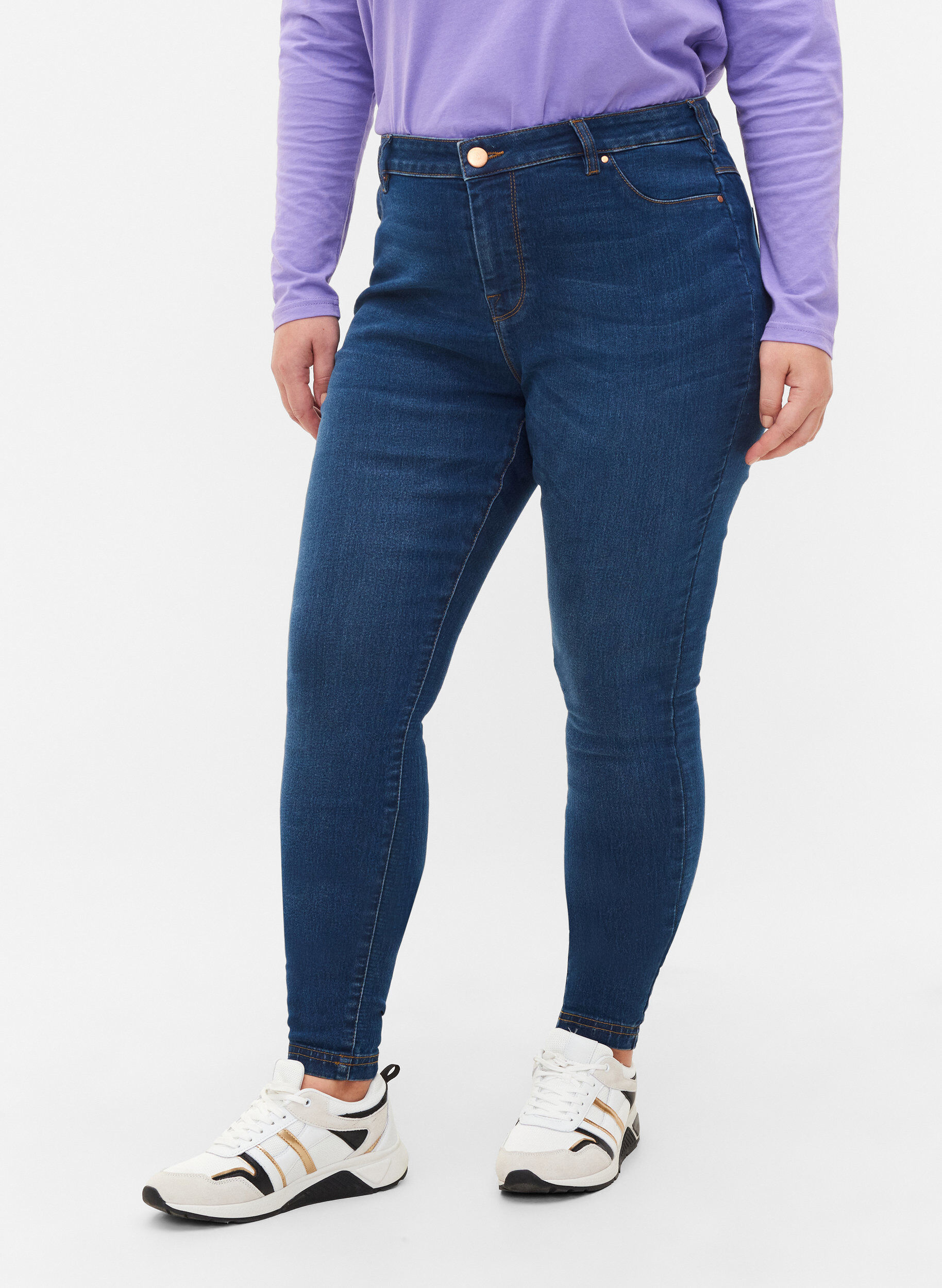 Zizzi Jeggings i bomullsblanding, Blue denim, Model image number 2