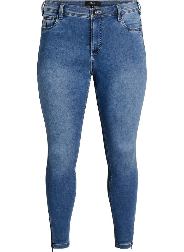 Cropped Amy jeans med glidel&aring;sdetaljer, Bl&aring;, Packshot image number 0