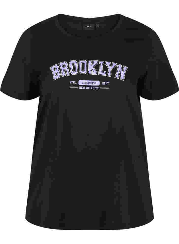 T-skjorte i bomull med trykk, Black Brooklyn, Packshot image number 0