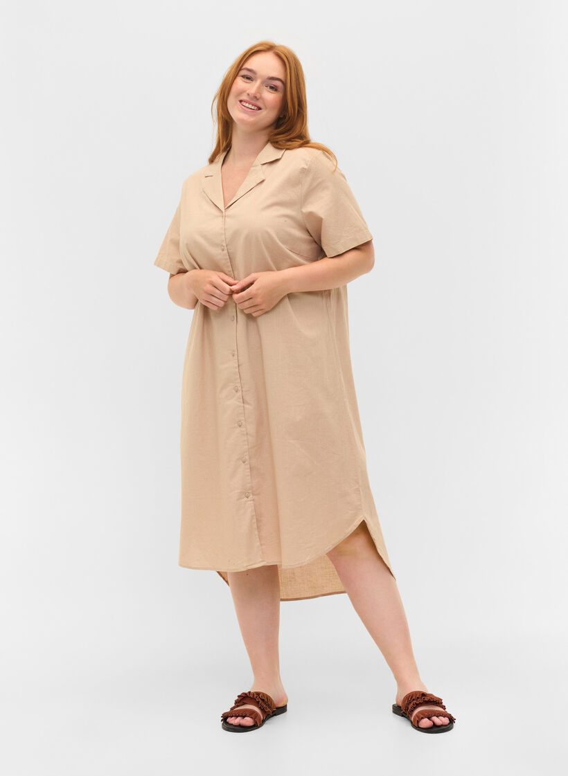 Lang bomullsskjorte med korte ermer, Humus, Model image number 2