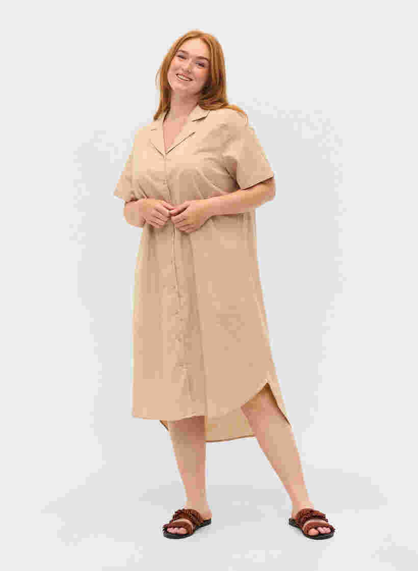 Lang bomullsskjorte med korte ermer, Humus, Model image number 2