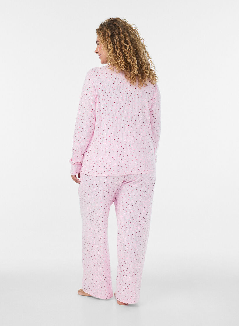 Cardigan i &oslash;kologisk bomull med hullbroderi, Rosa, Model image number 2