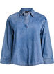 Loose fit denim bluse med krage og V-hals, Blå, Packshot image number 0