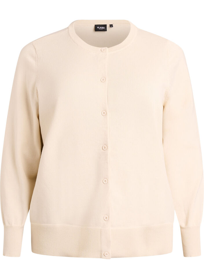 FLASH - Finstrikket cardigan med rund hals, Beige, Packshot image number 0