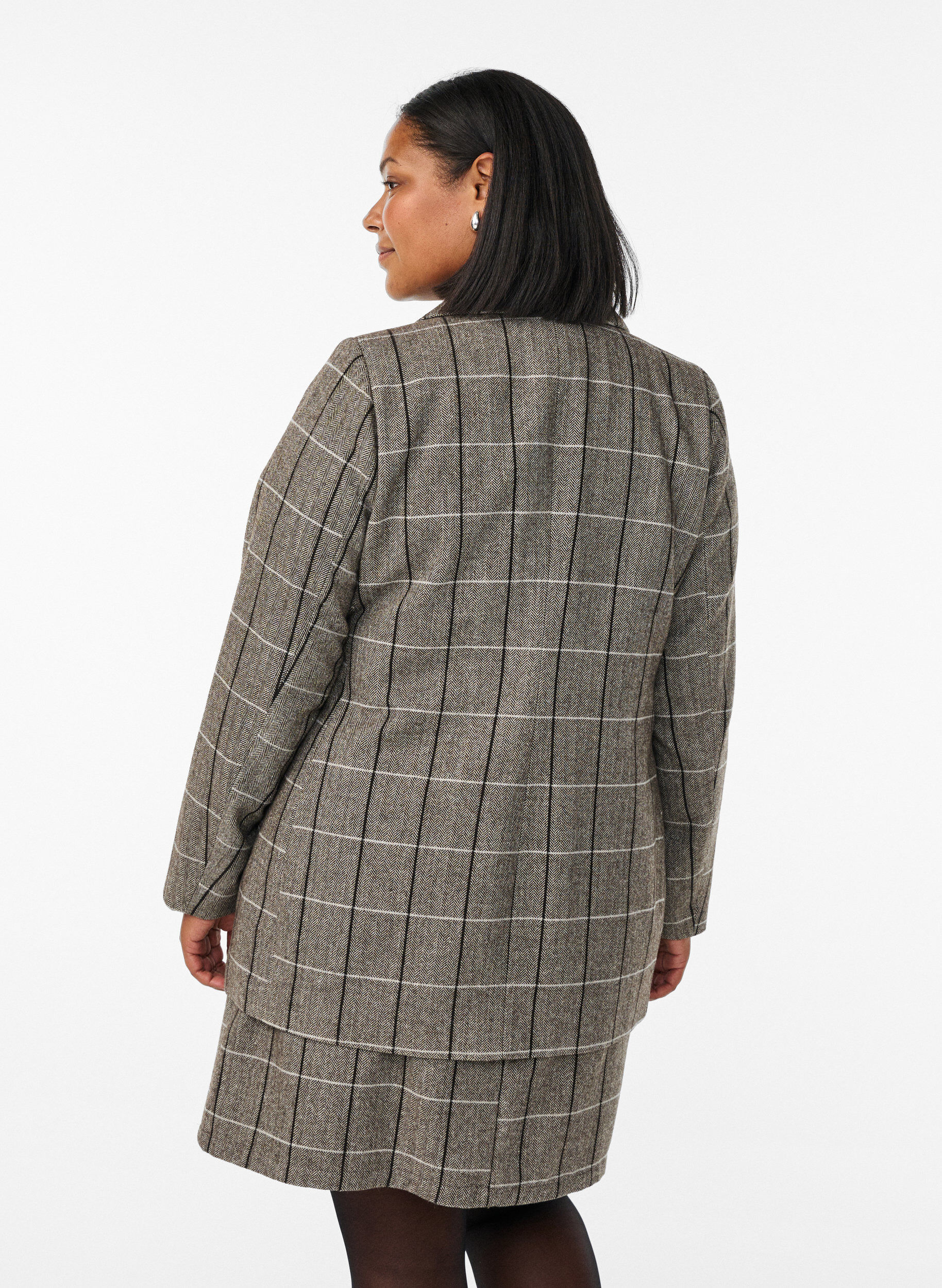 ZizziKlassisk rutete blazer, Gr&aring;, Model image number 2