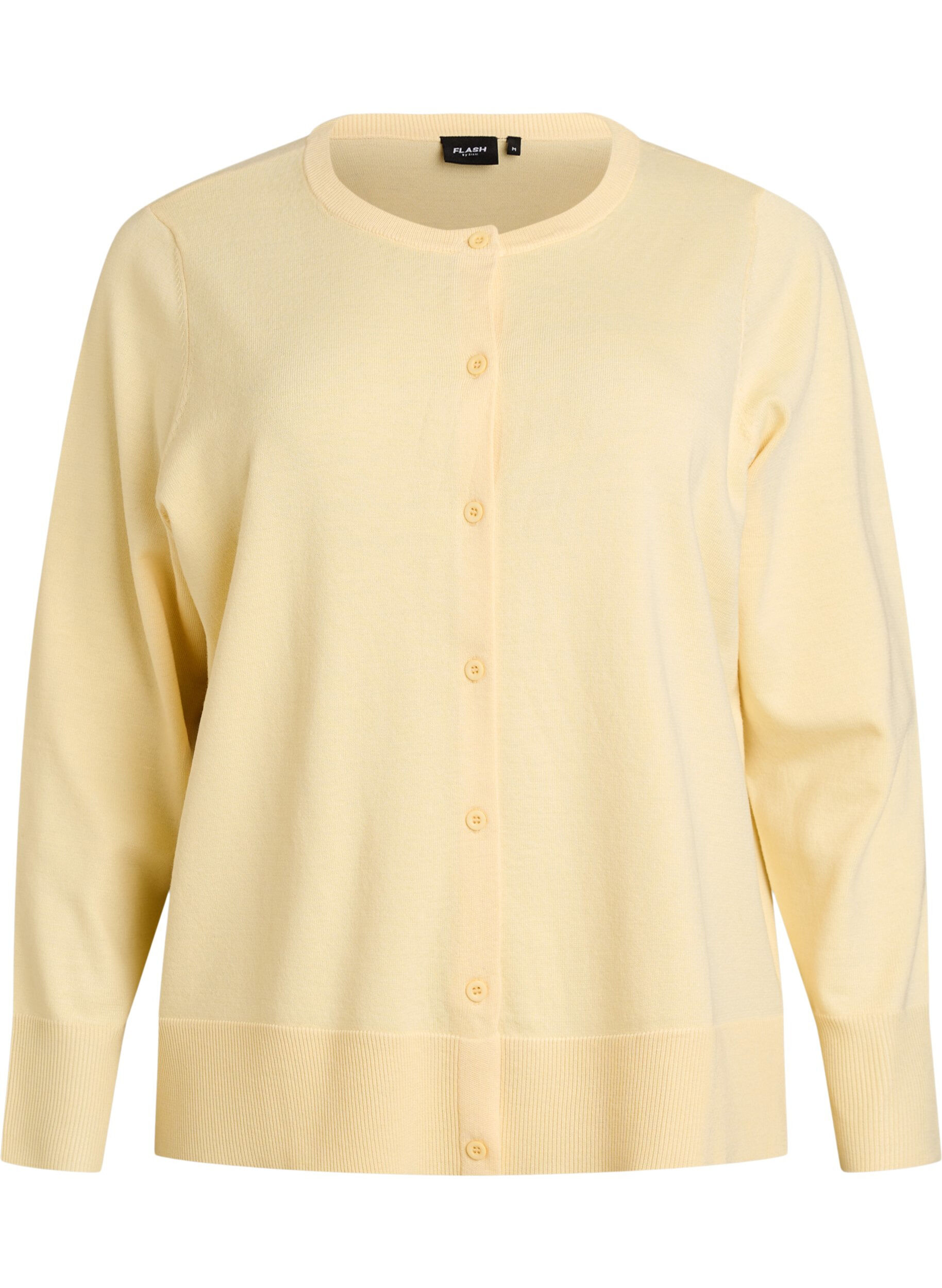 ZizziFinstrikket cardigan med rund hals, Gul, Packshot image number 0