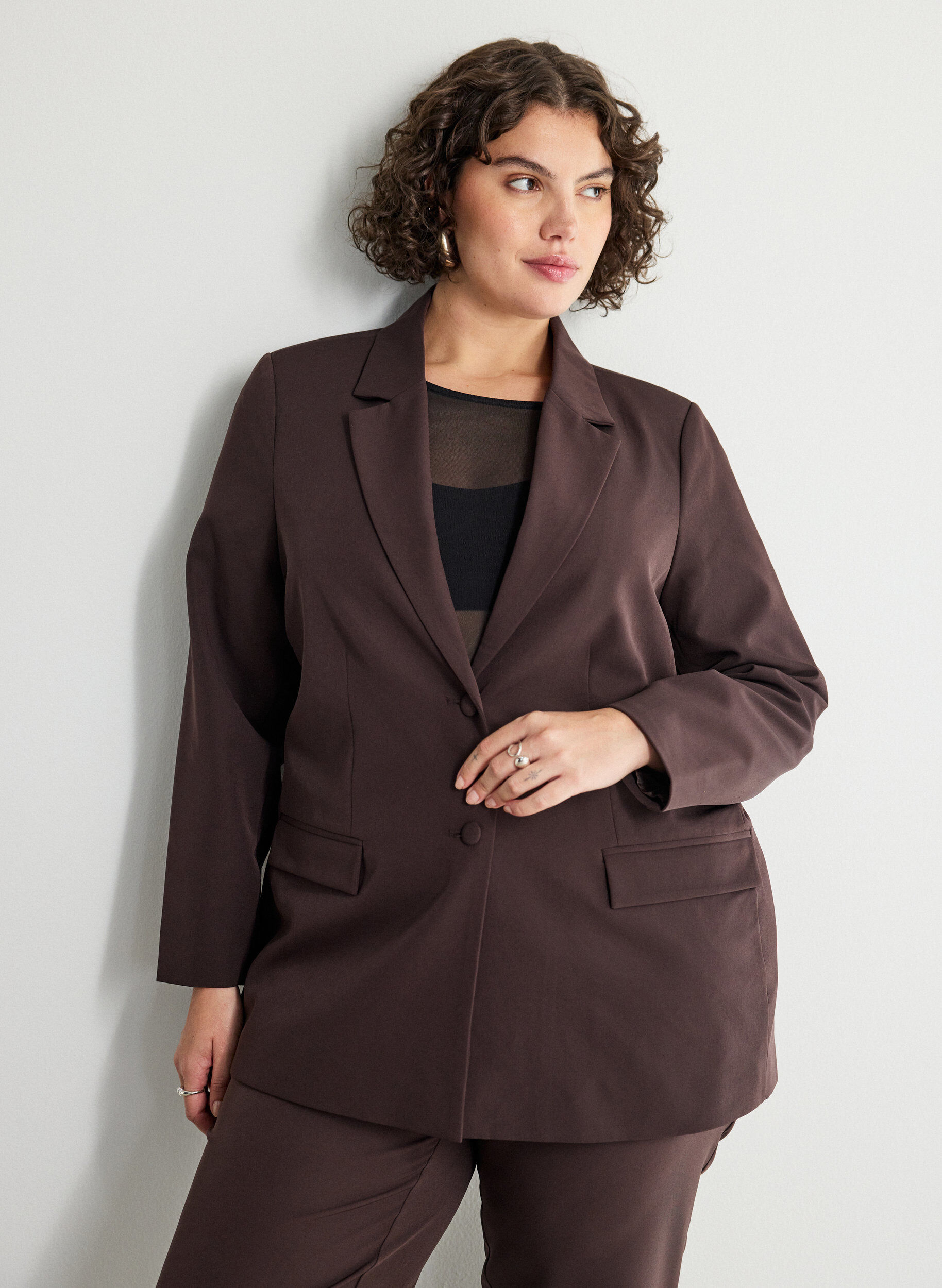 ZizziKlassisk blazer med knappelukking, Brun, Model image number 0