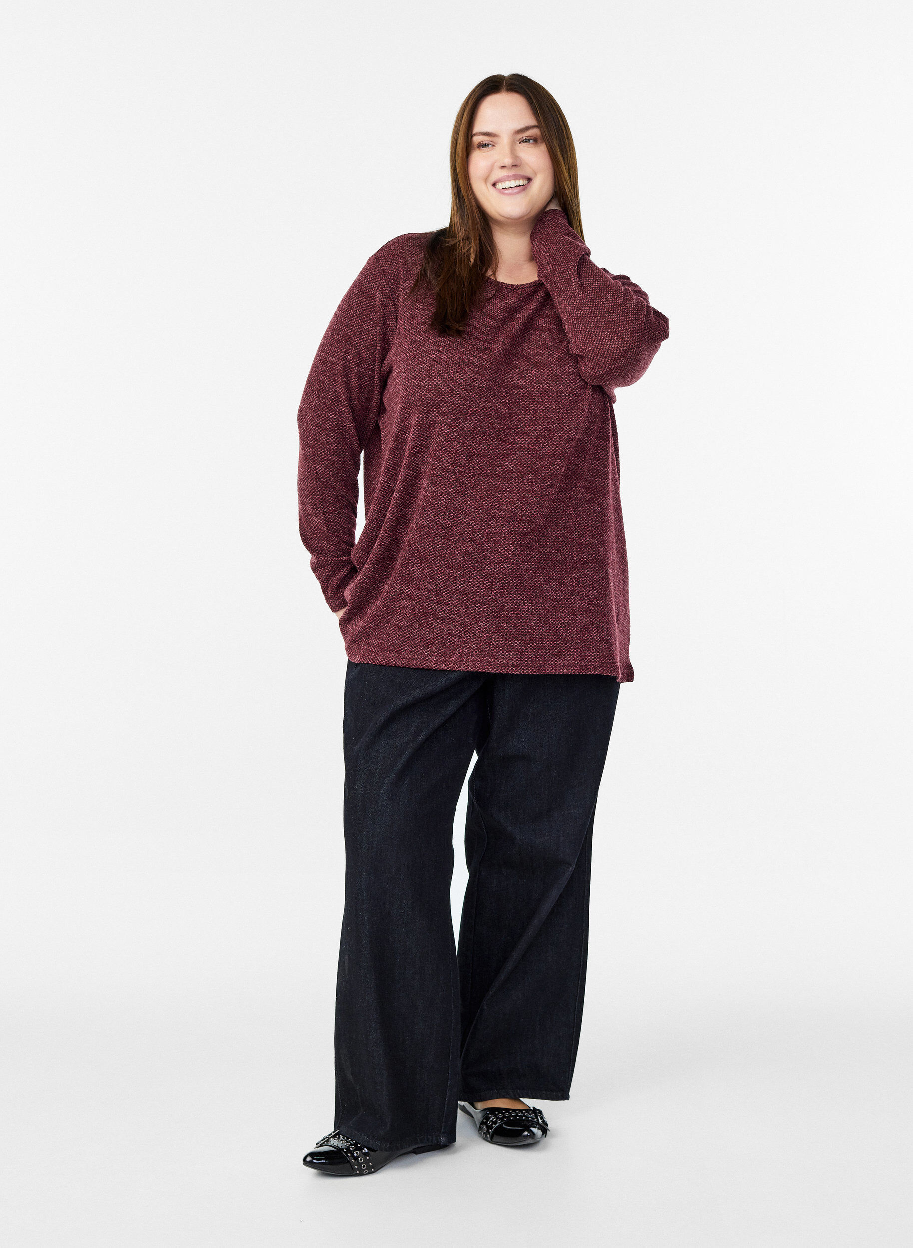 ZizziLangermet bluse med tekstur, M&oslash;rk Bordeaux, Model image number 1