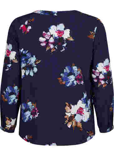FLASH - Langermet bluse med mønster, Big Blue Flower, Packshot image number 1