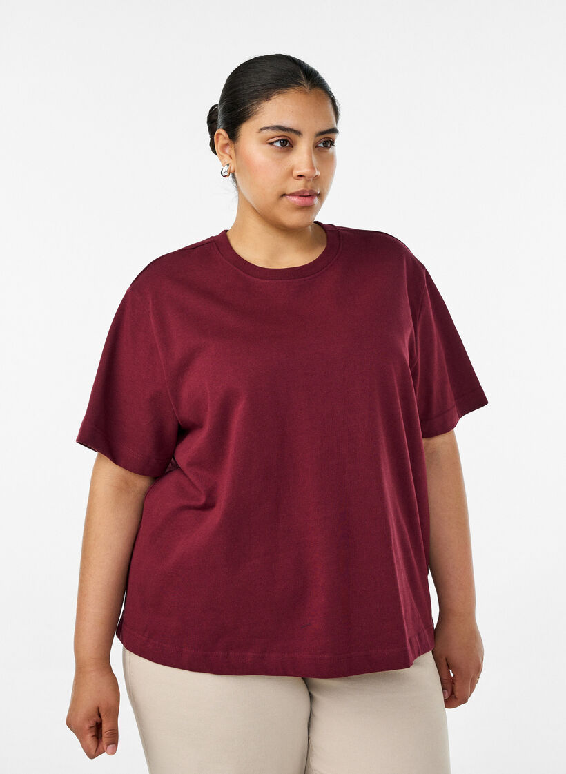 Boxy bomulls T-skjorte, R&oslash;d, Model image number 0