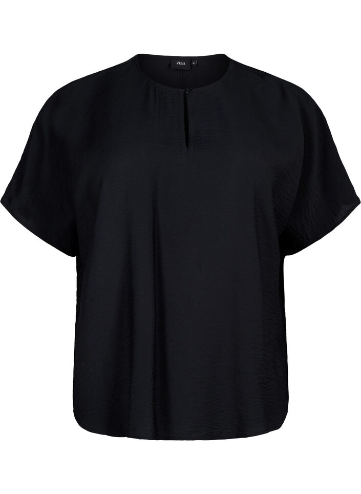 Kortermet bluse i viskose, Black, Packshot image number 0