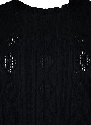 Bluse med volanger og tone-i-tone-mønster, Black, Packshot image number 2