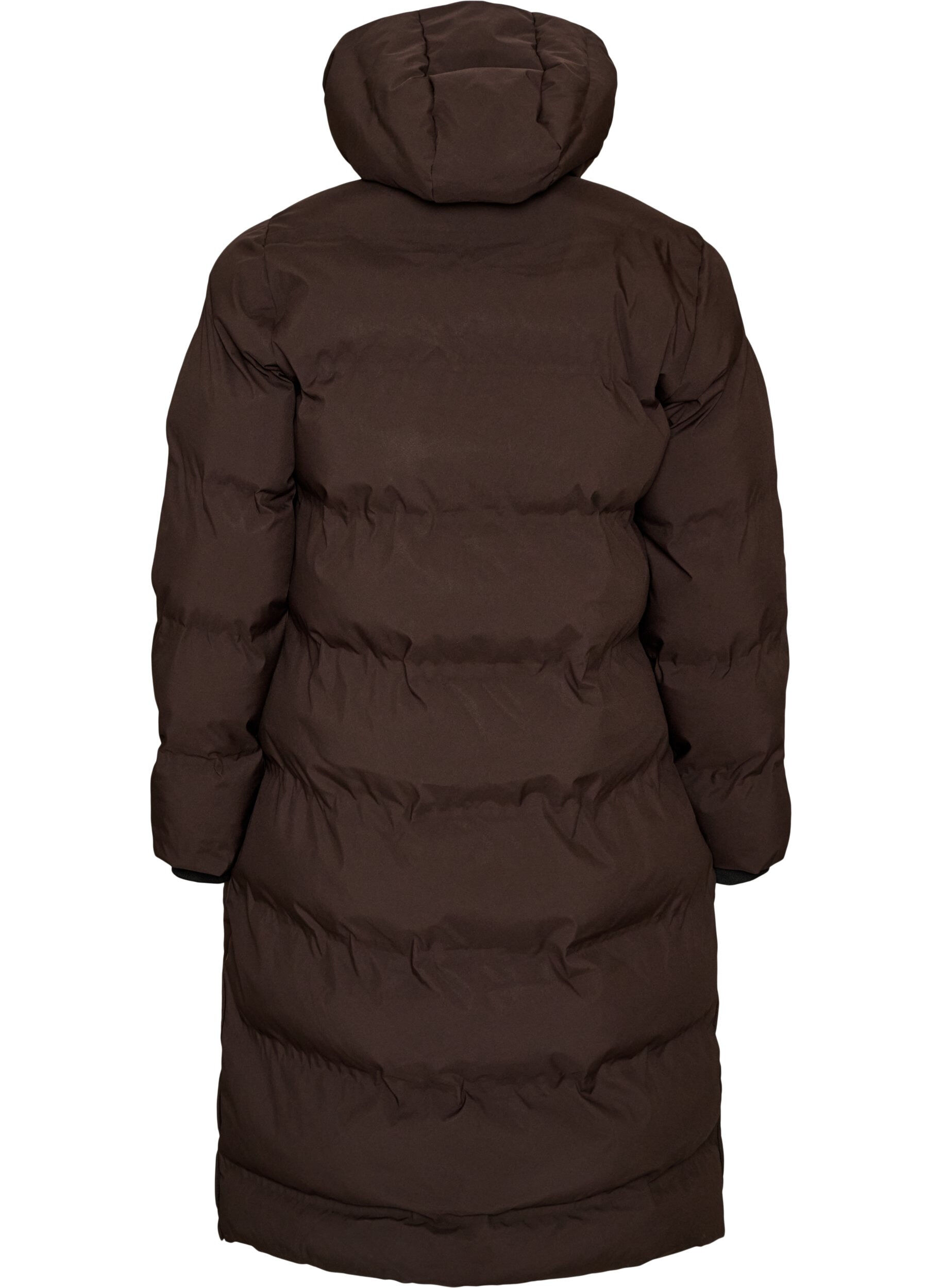 ZizziLang vinterk&aring;pe med hette, Brun, Packshot image number 1