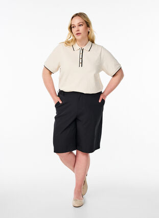 Zizzi Kortermet poloskjorte, Beige, Model image number 1
