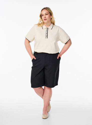 Zizzi Kortermet poloskjorte, Beige, Model image number 1