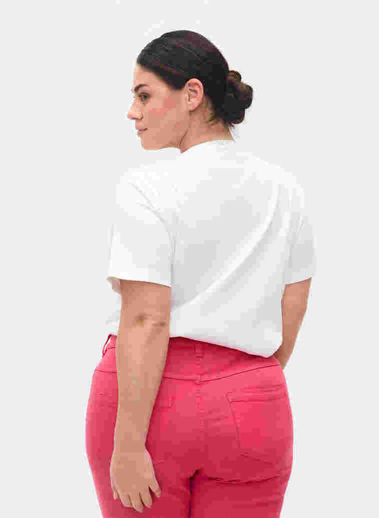 T-skjorte med en ribbet struktur i bomull, Bright White, Model image number 1