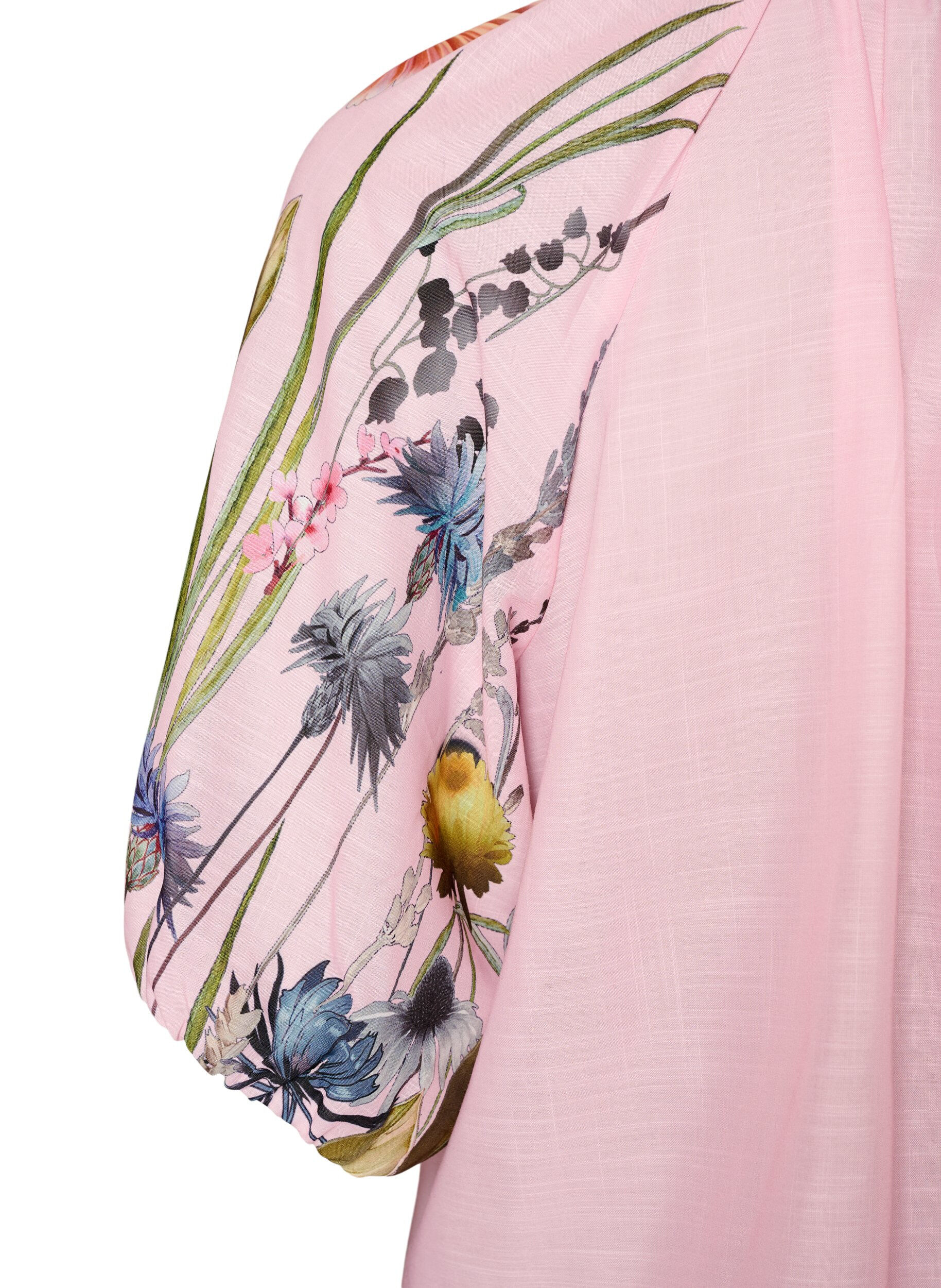 Zizzi Bluse med knytedetalj og blomstrete ermer, Rosa, Packshot image number 3