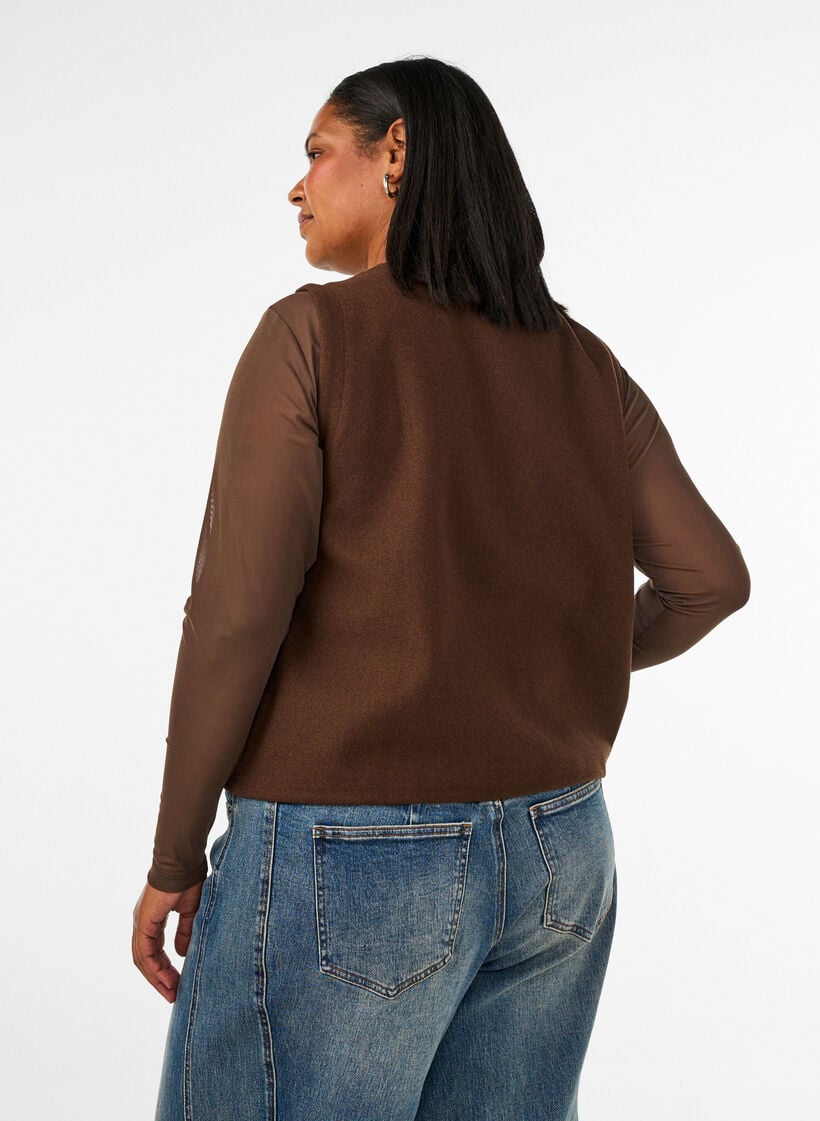 Bluse i mesh med lange ermer, Brun, Model image number 2
