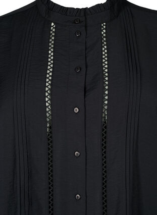 Skjortebluse i viskose med volangkrage, Black, Packshot image number 2