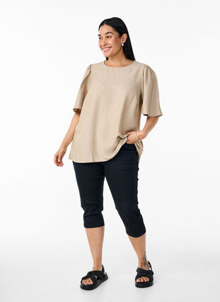 Zizzi Bluse med korte, vide ermer, Beige, Model image number 1