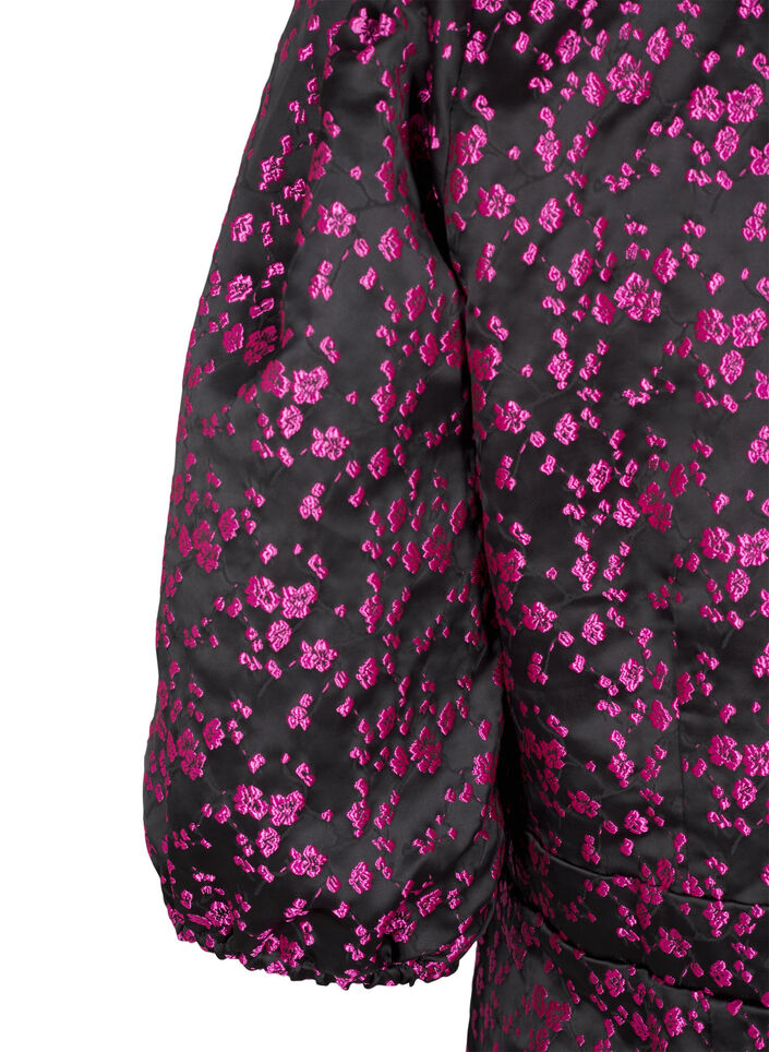 Knelang kjole med broderte blomster, Black Pink Flower, Packshot image number 3