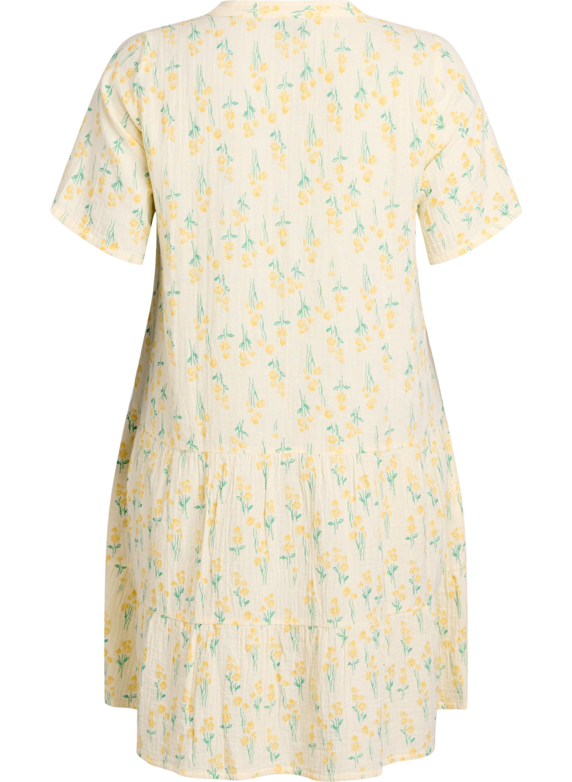 ZizziKort A-linjekjole i bomullsmuslin, Gul, Packshot image number 1