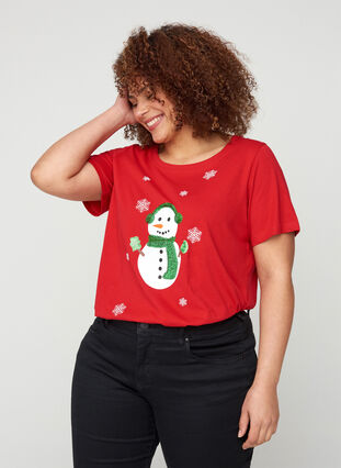 T-skjorte med julemotiv og paljetter, Red, Model image number 0