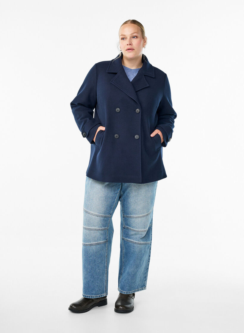Kort k&aring;pe med dobbeltradede knapper, Bl&aring;, Model image number 1