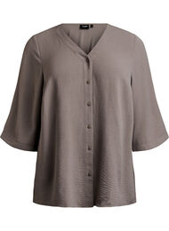 Skjortebluse med v-hals og 3/4 ermer, Beige