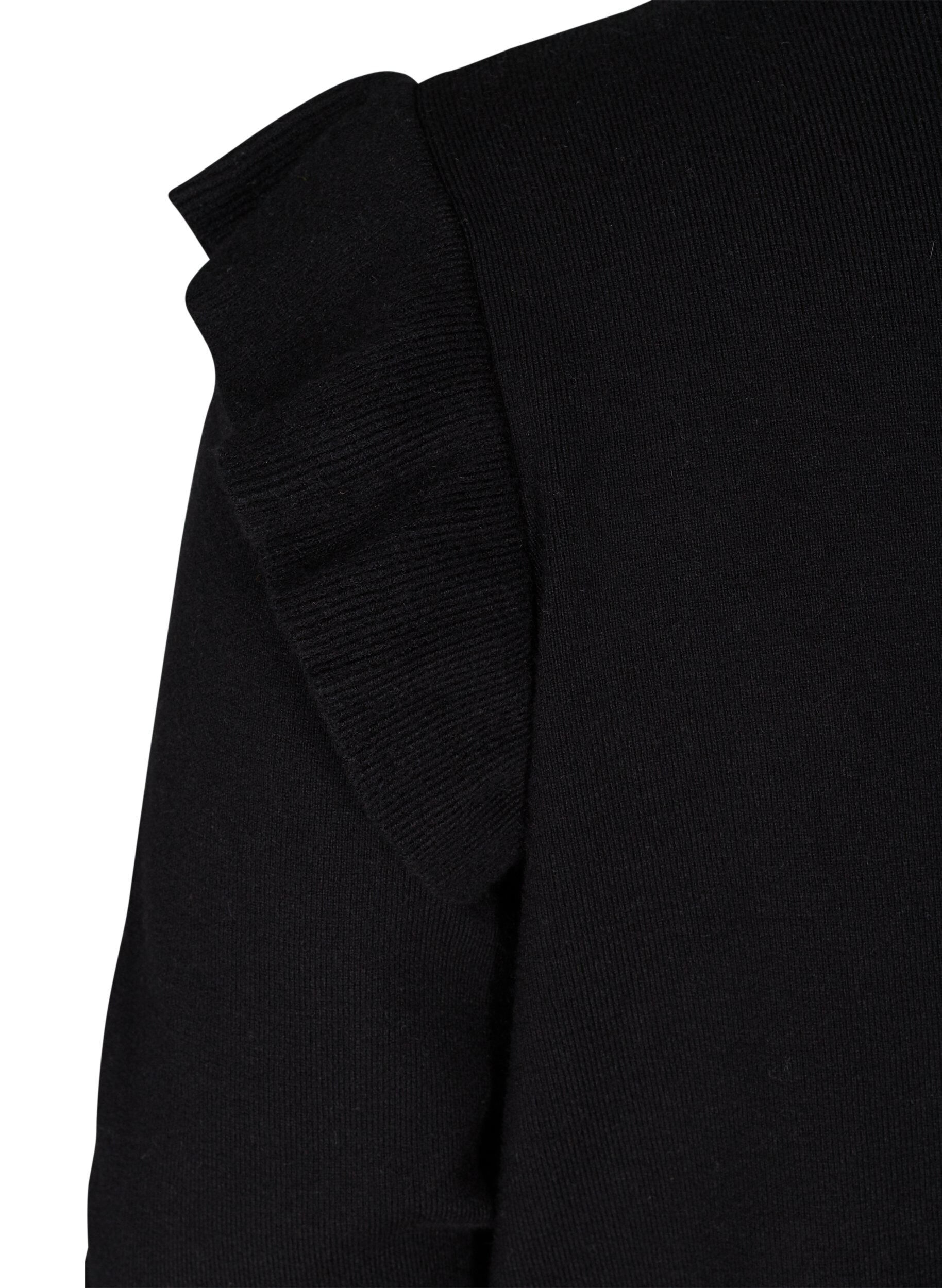 Zizzi Strikkecardigan med volanger og lommer, Black, Packshot image number 3