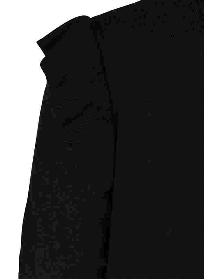 Strikkecardigan med volanger og lommer, Black, Packshot image number 3