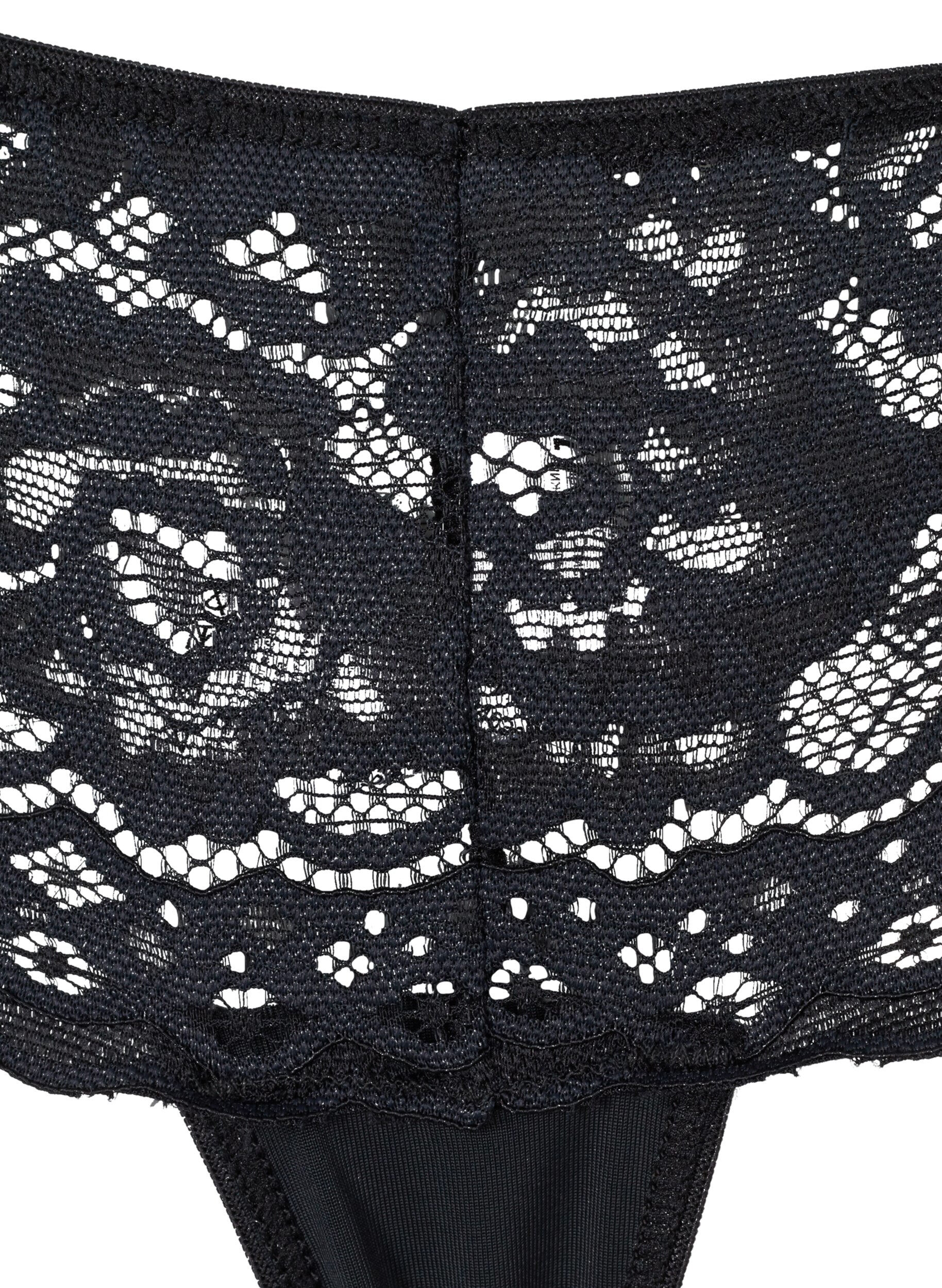 Zizzi 3 stk. g-streng med blondekant, Svart, Packshot image number 3