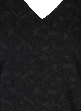 Bluse med struktur og puffermer, Black, Packshot image number 2
