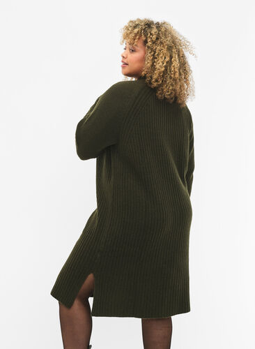 Ribbestrikket kjole med høy hals, Forest Night Mel., Model image number 1