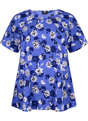 FLASH - Bluse med korte ermer og trykk, Amparo Blue Flower, Packshot image number 0