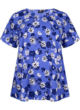 Zizzi FLASH - Bluse med korte ermer og trykk, Amparo Blue Flower, Packshot image number 0