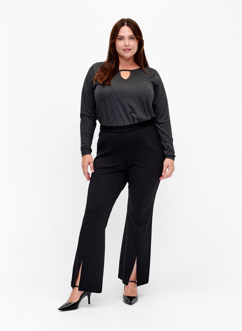 Melange bluse med lange ermer, Black Mel. , Model image number 2
