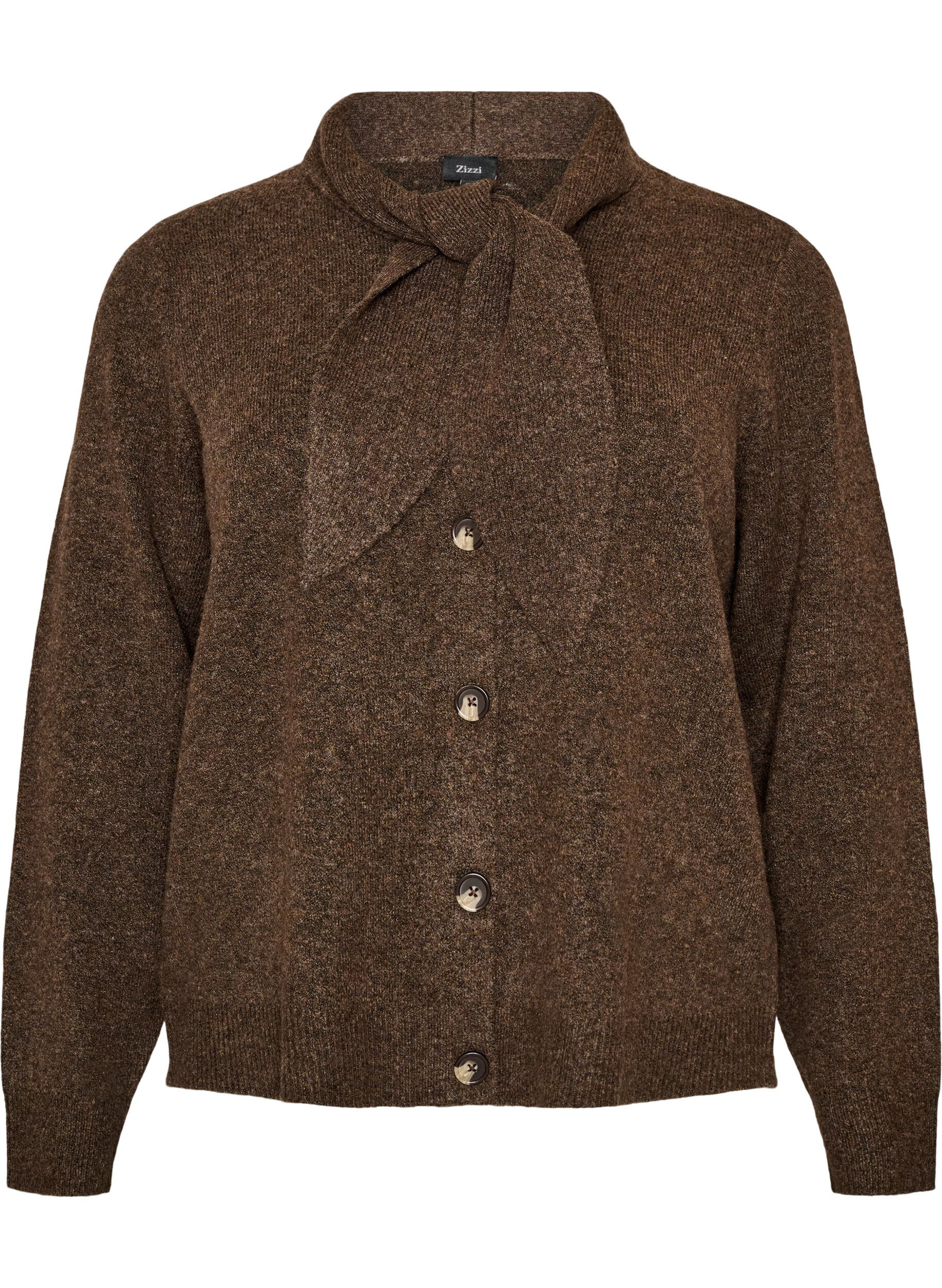 ZizziCardigan med sl&oslash;yfeb&aring;nd og knapper, Brun, Packshot image number 0