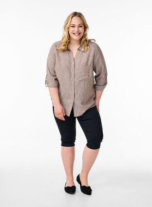 Zizzi Skjorte i lin og viskose med 3/4 ermer, Brun, Model image number 1