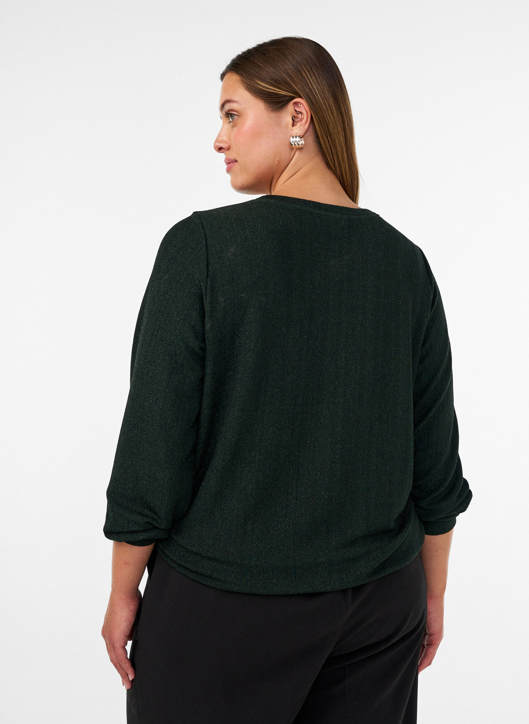 ZizziBluse med vertikal struktur og glittertr&aring;d, Gr&oslash;nn, Model image number 2