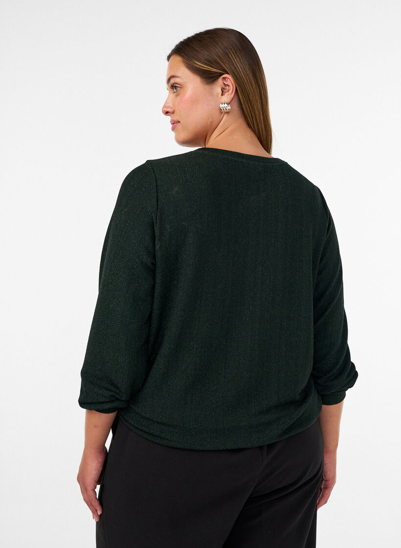 Bluse med vertikal struktur og glittertr&aring;d, Gr&oslash;nn, Model image number 2