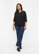 Bomullsbluse med V-hals, Black, Model image number 2