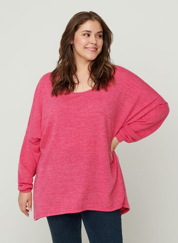 Løs bluse med lange ermer, Fandango Pink ASS, Model image number 0