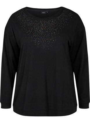 Langermet bluse med glitter, Black, Packshot image number 0